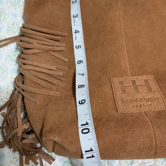 Haute Hippie Tan Suede Fringe Bag Shoulder Bag 12”x11” Boho - Picture 9 of 11